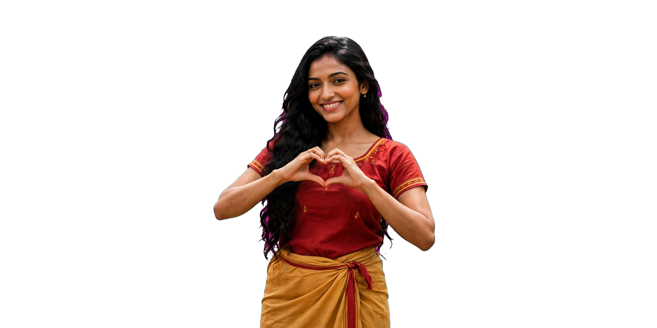 Smiling woman making a heart shape with her hands